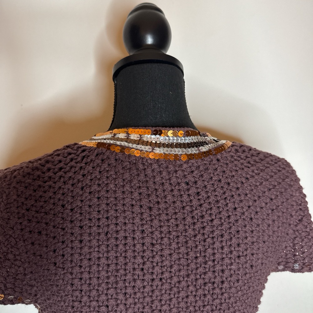 Y2K Bebe Brown Sequin Knit Tie Front Cardigan – Size M - Picture 6 of 6